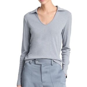 NEW! Women's Vince Long Sleeve Open Neck Polo Harbor Blue Size XS $125